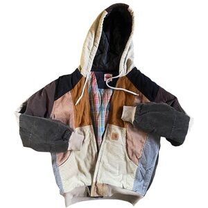 One of a kind upcycled corduroy carhartt jacket / coat / insulated hoodie unisex